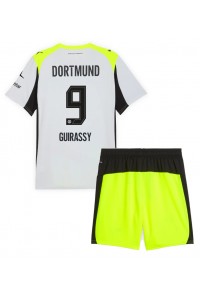Borussia Dortmund Serhou Guirassy #9 Jalkapallovaatteet Lasten Vieraspeliasu 2025-26 Lyhythihainen (+ Lyhyet housut)